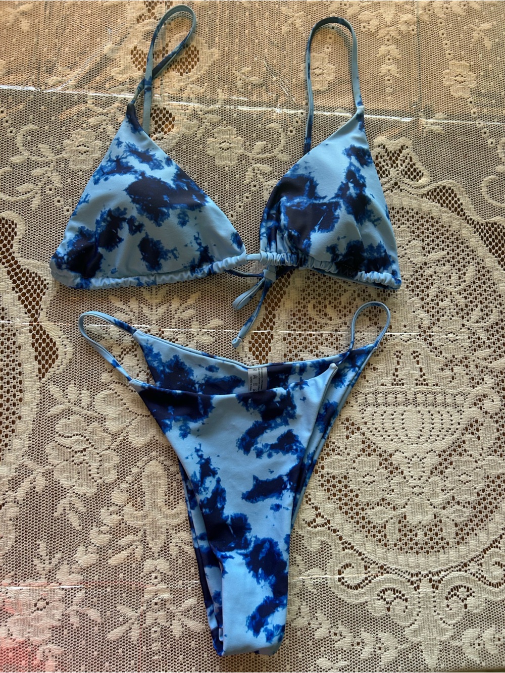 Cupshe Blue Tie-Dye Triangle Bikini